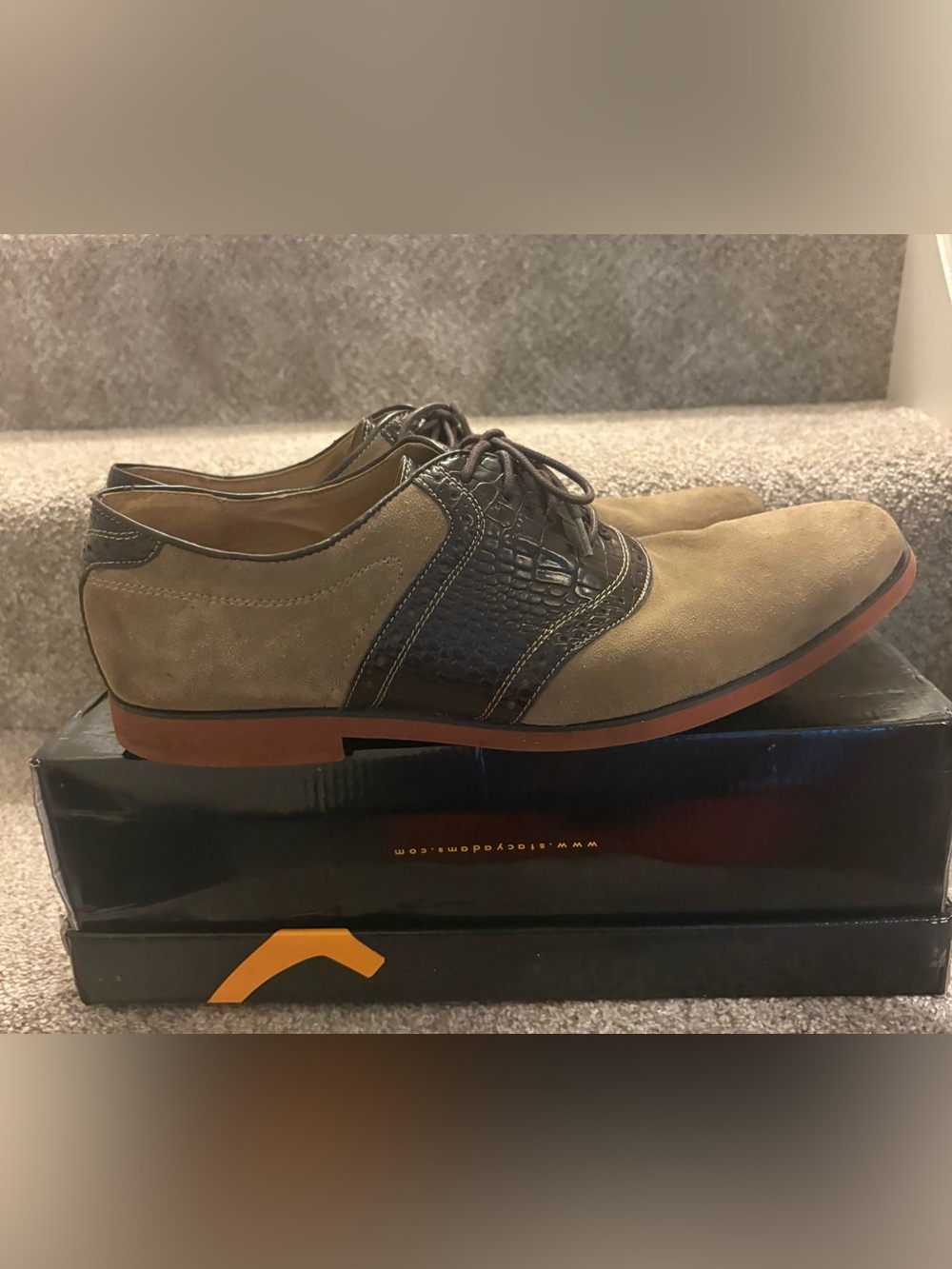 Stacy Adams Two-Tone Tan and Dark Brown Lace-Up Oxfords